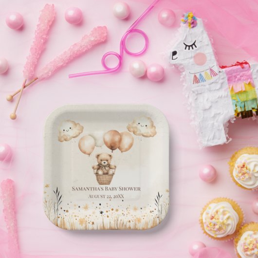 Neutrale niedliche Bärendusche Pappteller (Party)