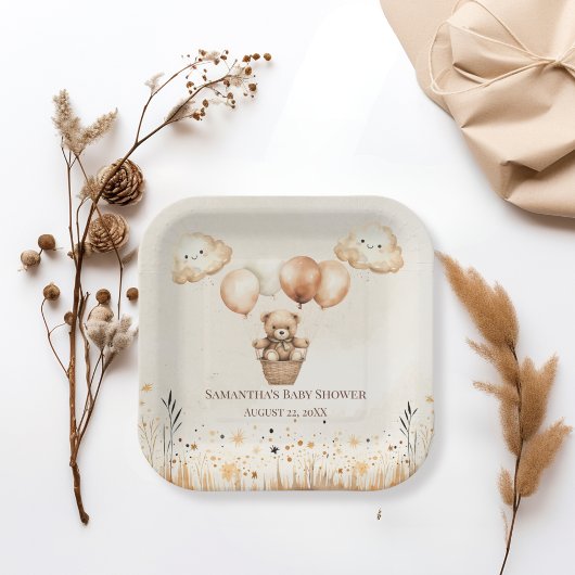 Neutrale niedliche Bärendusche Pappteller