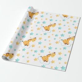 Neutrale Niedliche Giraffe & Stars Kinderdusche Geschenkpapier