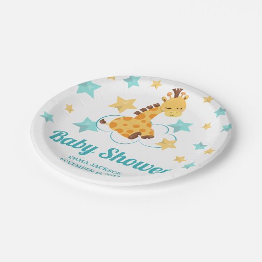 Neutrale Niedliche Giraffe & Stars Kinderdusche Pappteller (Schrägansicht)