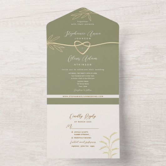 Neutrale Olive Green Wedding All-in-One Einladung (Innen Boden)