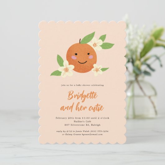 Neutrale Orangen Süsse Babydusche Einladung (Stehend Vorderseite)
