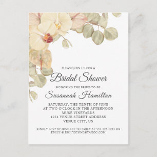 Neutrale Orchideen und Eukalyptus-Brautparty Postkarte