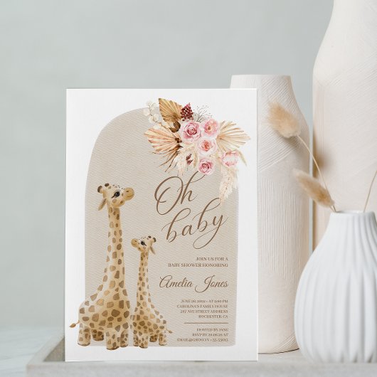Neutrale Pampas Grass Giraffe Kinderdusche Einladung