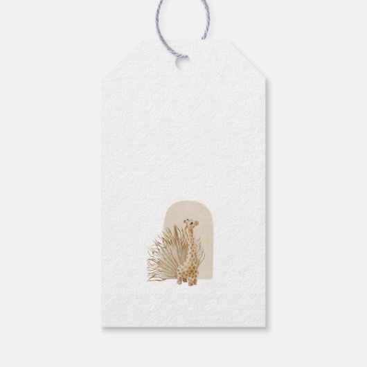 Neutrale Pampas Grass Giraffe Kinderdusche Geschenkanhänger (Rückseite)