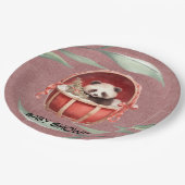 Neutrale Panda Bear Red Baby Shower Pappteller (Schrägansicht)