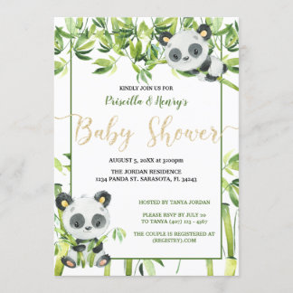 Neutrale Panda Green Bamboo Baby Dusche Einladung