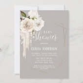 Neutrale Perlen in Wasserfarbe und Babydusche in F Einladung (Vorderseite)