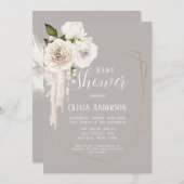 Neutrale Perlen in Wasserfarbe und Babydusche in F Einladung (Vorne/Hinten)