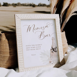 Neutrale Perlen und Prosecco Mimosa Bar Sign Poster