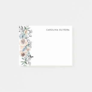 Neutrale Person und Hand gezeichnetes Blumen Post-it Klebezettel