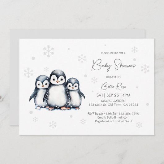 Neutrale Pinguin-Babydusche für niedliche Geschlec Einladung (Vorne/Hinten)