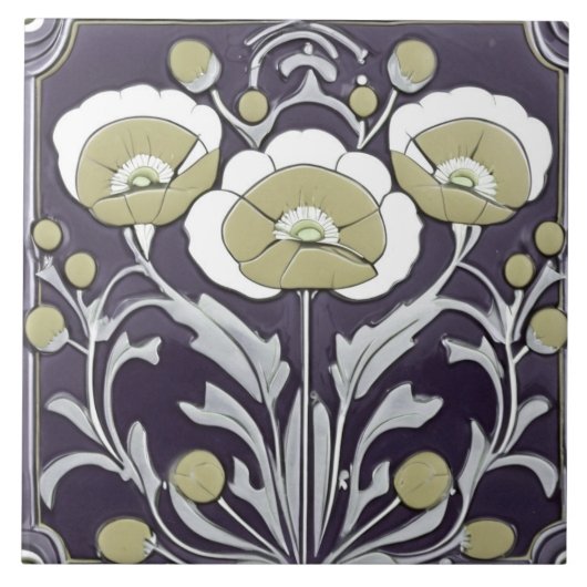 Neutrale Poppies Poppy Blume Jugendstil Deko Folk Fliese (Vorderseite)