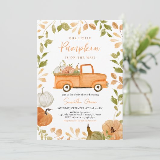 Neutrale Pumpkin-Baby-Dusche Einladung (Stehend Vorderseite)