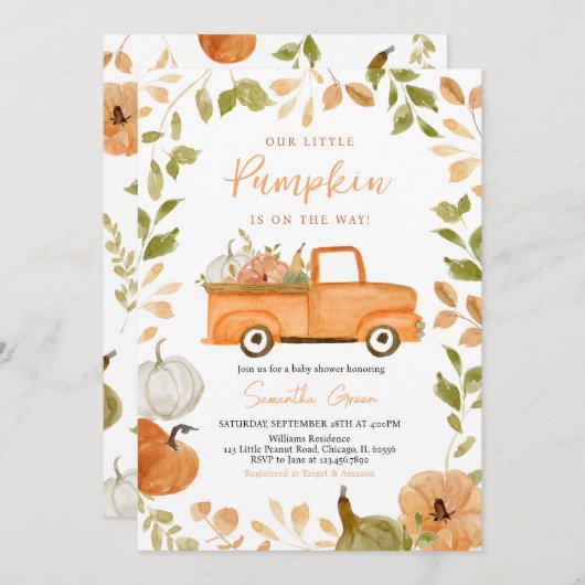 Neutrale Pumpkin-Baby-Dusche Einladung (Vorne/Hinten)