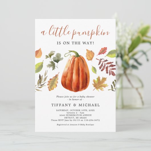 Neutrale Pumpkin-Baby-Dusche Einladung (Stehend Vorderseite)