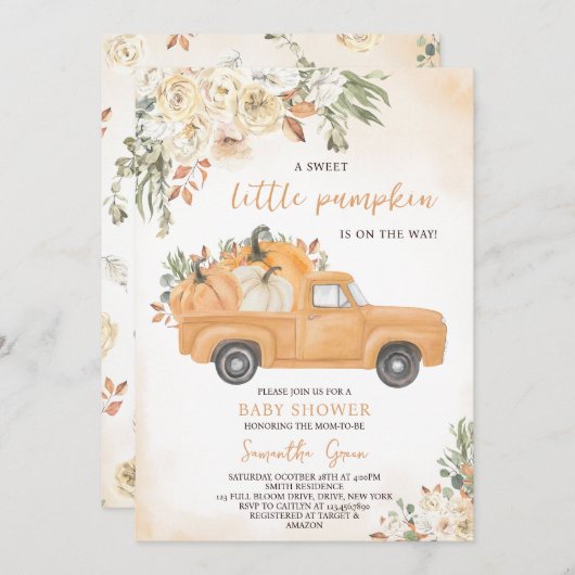 Neutrale Pumpkin Truck Baby Shower Einladung (Vorne/Hinten)