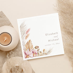 Neutrale Rosé-Blumen-Pampasgras-Hochzeitsempfang Serviette