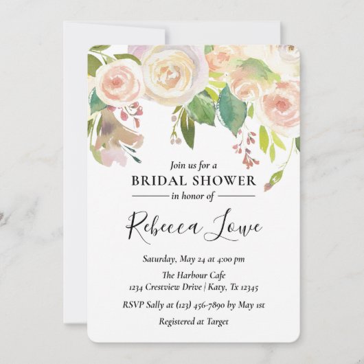 Neutrale Rose Blumendusche Einladung (Vorderseite)