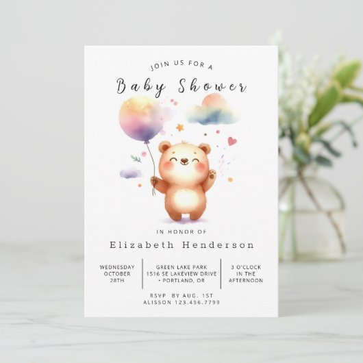 Neutrale rustikale Bärendusche Einladung (Stehend Vorderseite)