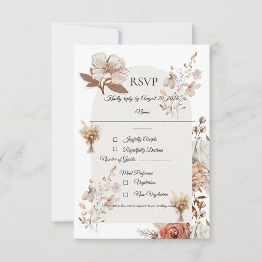 Neutrale rustikale Hochzeit-Antwortkarte RSVP Karte (Vorderseite)