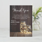 Neutrale Rustikale Holzhütte Hochzeitsmason Jar Li Dankeskarte (Stehend Vorderseite)