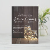 Neutrale Rustikale Holzhütte Hochzeitsmason Jar Li Einladung (Stehend Vorderseite)