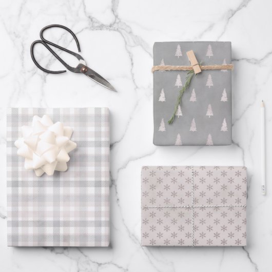 Neutrale Rustikale Weihnachten Geschenkpapier Set (Vorderseite)