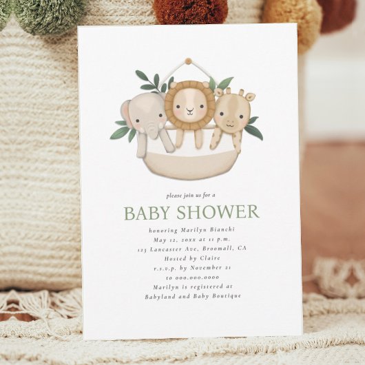 Neutrale Safari-Baby-Dusche Einladung