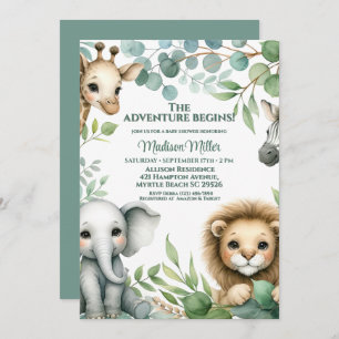 Neutrale Safari-Baby-Dusche für niedliche Geschlec Einladung