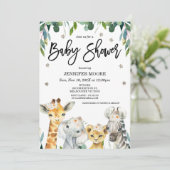 Neutrale Safari Foliage Stars Babydusche Einladung (Stehend Vorderseite)
