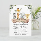 Neutrale Safari-Holzbanner Babydusche Einladung (Stehend Vorderseite)