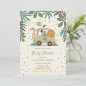 Neutrale Safari-Tiere Baby-Dusche Einladung (Stehend Vorderseite)