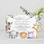 Neutrale Safari-Tiere Baby-Dusche Einladung (Stehend Vorderseite)