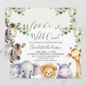 Neutrale Safari-Tiere Baby-Dusche Einladung (Vorne/Hinten)