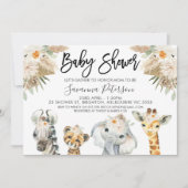 Neutrale Safari-Tiere Baby-Dusche Einladung (Vorderseite)