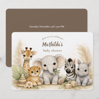Neutrale Safari-Tiere Baby Shower Einladung