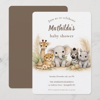 Neutrale Safari-Tiere Baby Shower Einladung