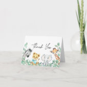 Neutrale Safari-Tiere Grünpflanzen Kinderdusche Dankeskarte (Vorderseite)