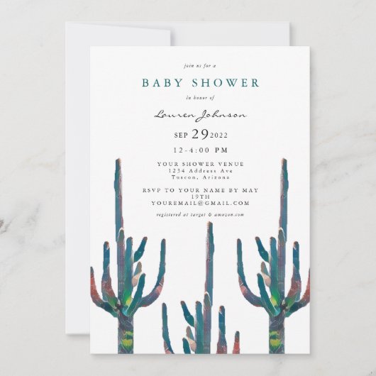 Neutrale Saguaro Cactus Baby Shower Einladung (Vorderseite)