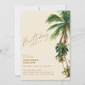 Neutrale Sandpalmen | Modern Beach Birthday Einladung