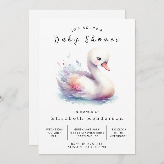 Neutrale Schwanendusche Einladung (Vorne/Hinten)