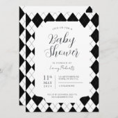 Neutrale schwarz-weiße Diamant-Raute Einladung (Vorne/Hinten)