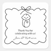 Neutrale schwarze moderne Babydusche Vielen Dank Quadratischer Aufkleber (Vorderseite)