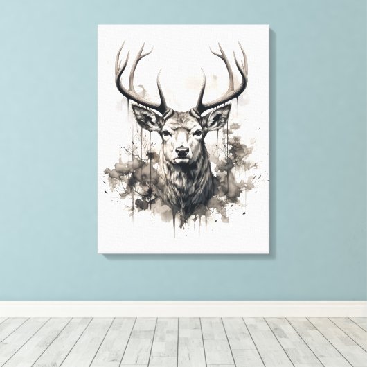 Neutrale Sepia-Farben Wildtiere Hirsche Kunst Leinwanddruck (Insitu (Holzboden))