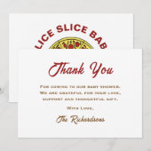 Neutrale Slice Slice Slice Baby Shower Fun Pizza Dankeskarte (Vorne/Hinten)