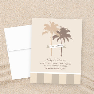 Neutrale Strandhochzeit mit Palme Save The Date