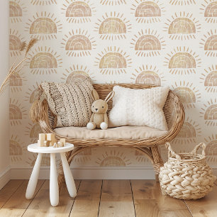 Neutrale Sun & Rainbow Blockprint Peel & Stick Tapete