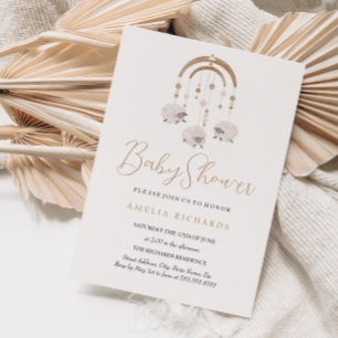 Neutrale süße Boho-Mobile-Baby-Party Einladung