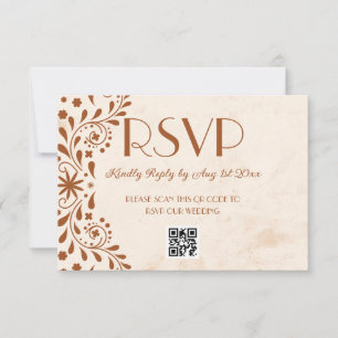 Neutrale Talavera-Blumenhochzeit QR-Code RSVP Karte